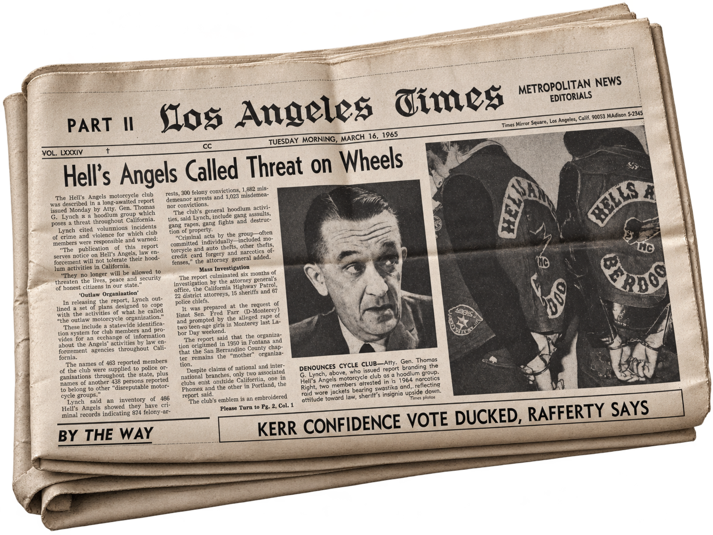 Los Angeles Times newspaper front page, March 16, 1965